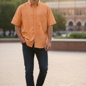 Robert Graham Made in Morocco Orange and Navy Modern Americana Shirt 2XL